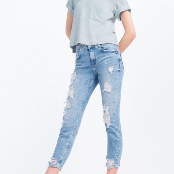ZARA Skinny Distressed Trafaluc Denim Jean Size 02 - Picture 2 of 9